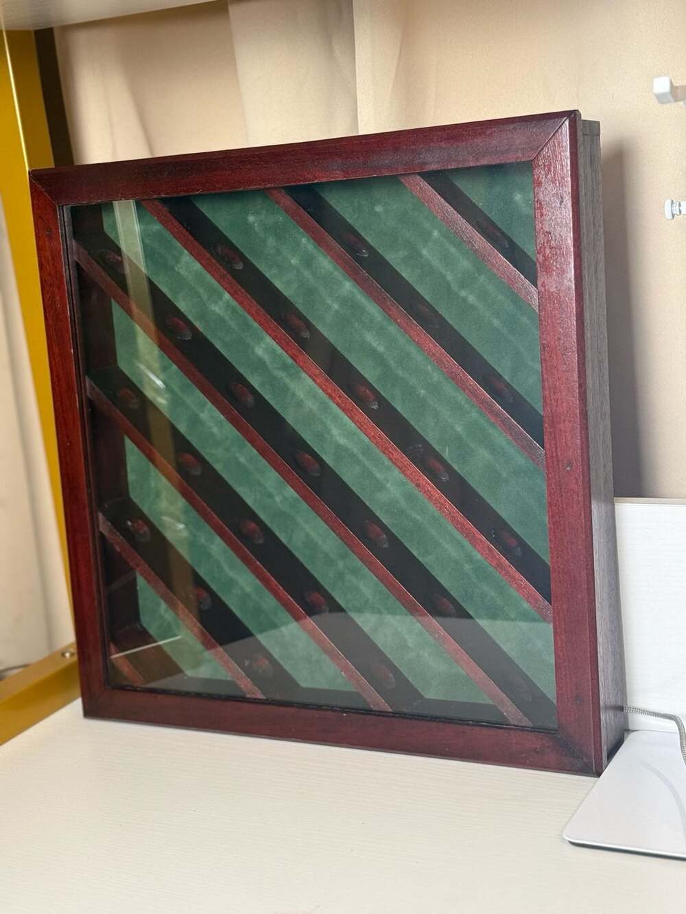 Cabinet Style Display Case Cherry Wood Hinged Door Glass Suede